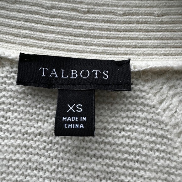 Talbots Cream Diamond Knit Cardigan Lambs Merino Cashmere Blend Big Buttons XS - Picture 2 of 15